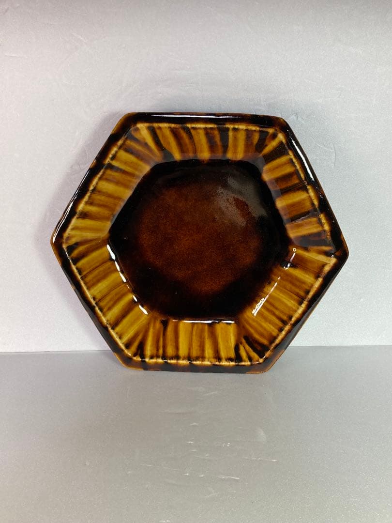 舩木研兒　鐵飴釉六角皿　舩木研児　布志名焼 角皿　民藝　船木研児