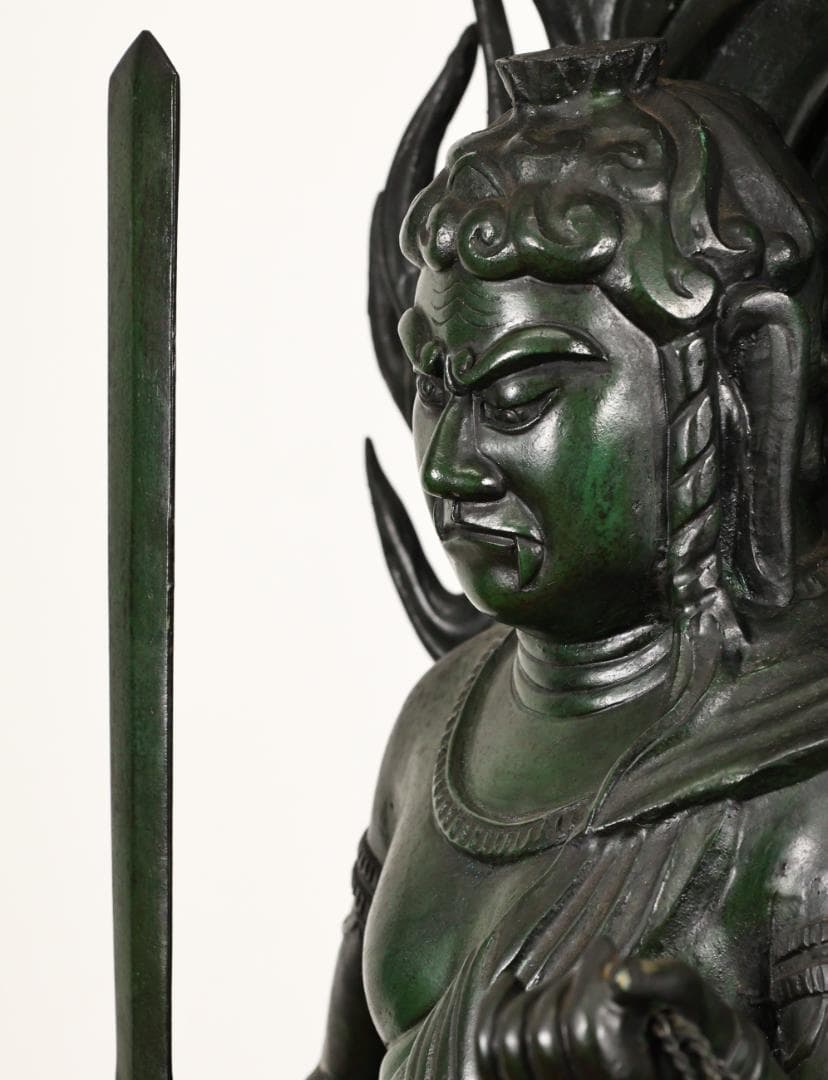 本物保証　般若純一郎 作　「 不動明王立像 」 ブロンズ　高98㎝　重27.5㎏