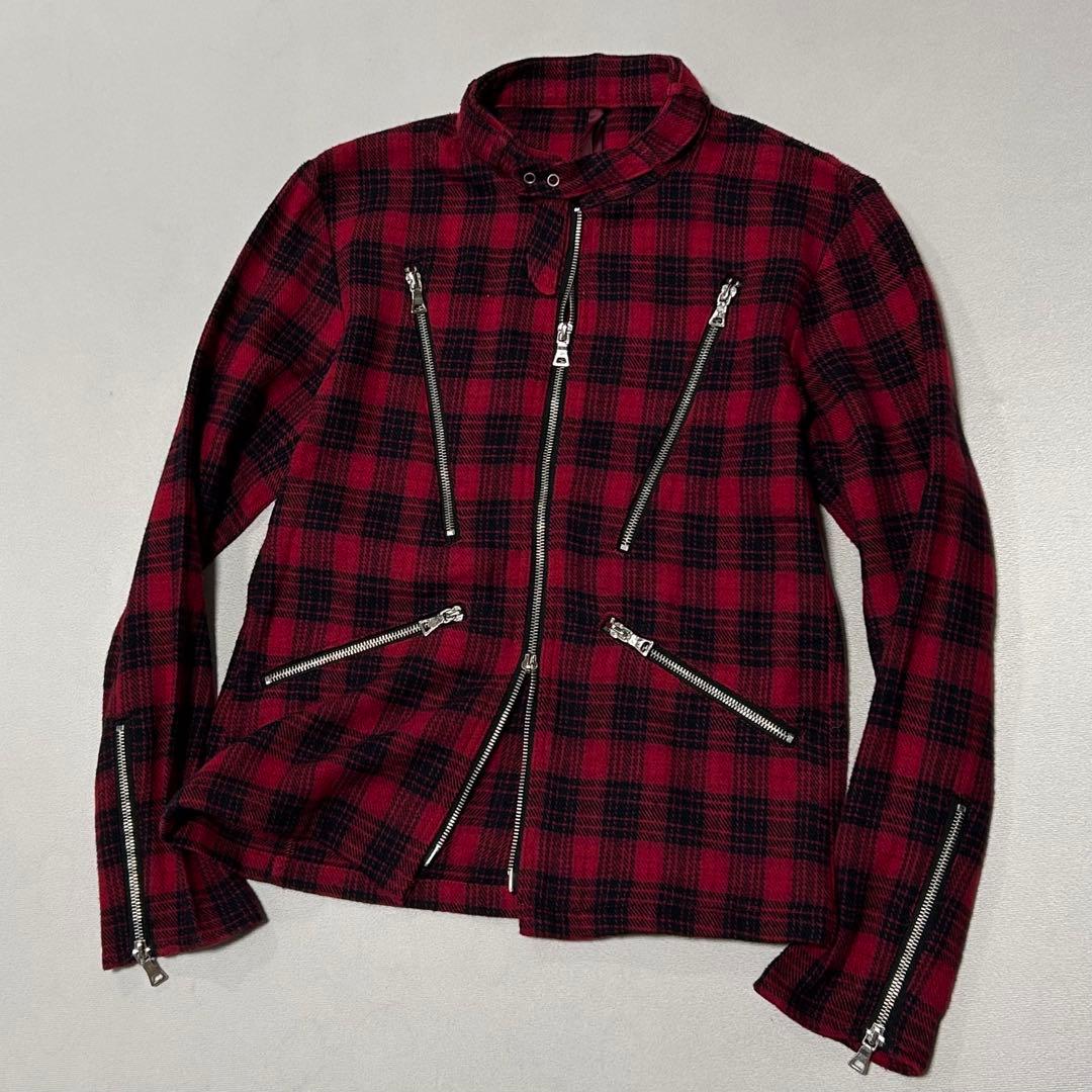 00s タータンチェック フランネル ダブルジップ ライダース 八の字 お兄系