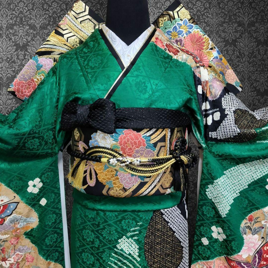 振袖フルセット(7点)・成人式・絞り・鹿の子 ・金彩・古典・熨斗