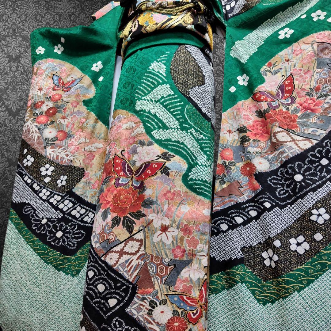 振袖フルセット(7点)・成人式・絞り・鹿の子 ・金彩・古典・熨斗