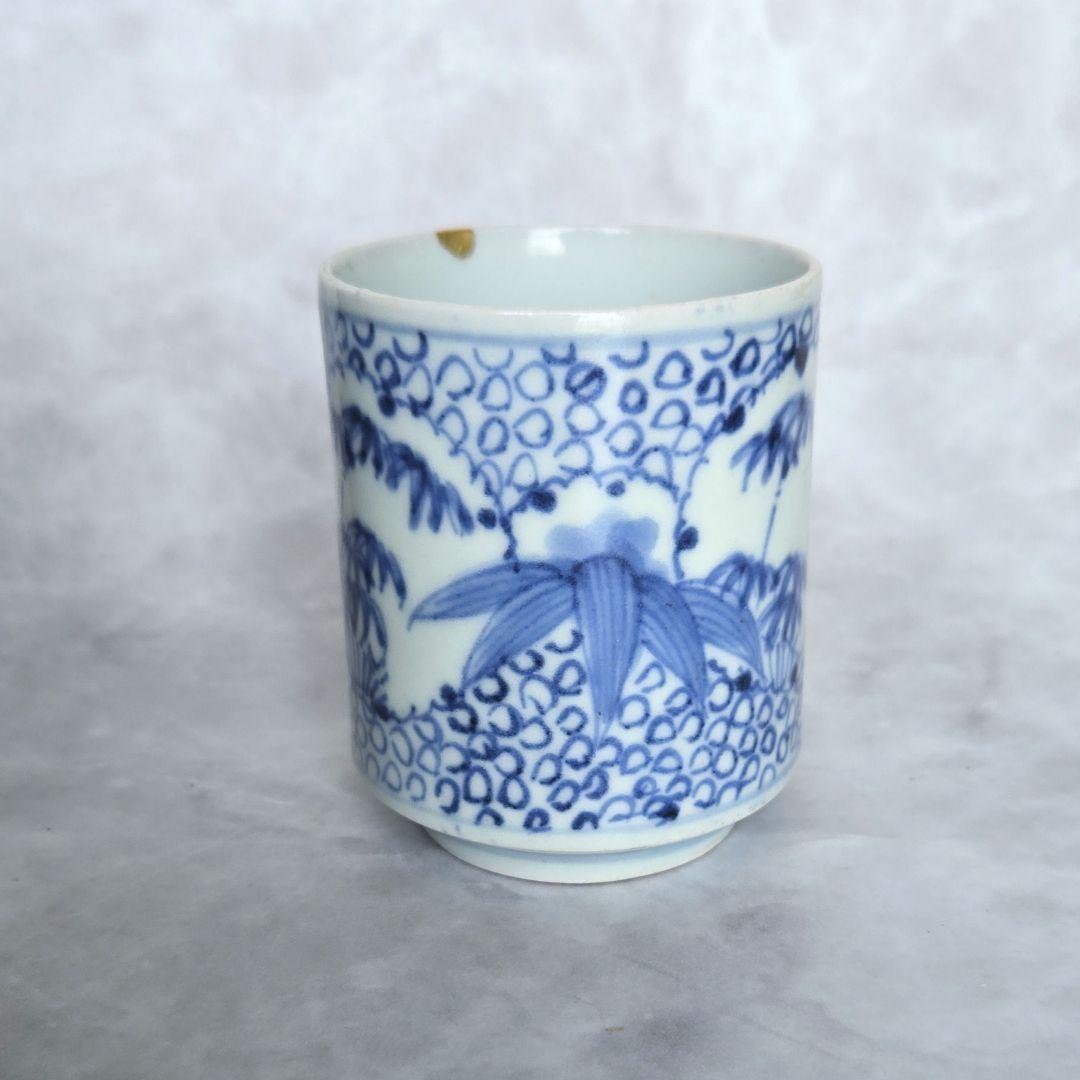 古伊万里　染付　覗き　長猪口　雪輪　江戸時代　骨董　金継ぎ　アンティーク