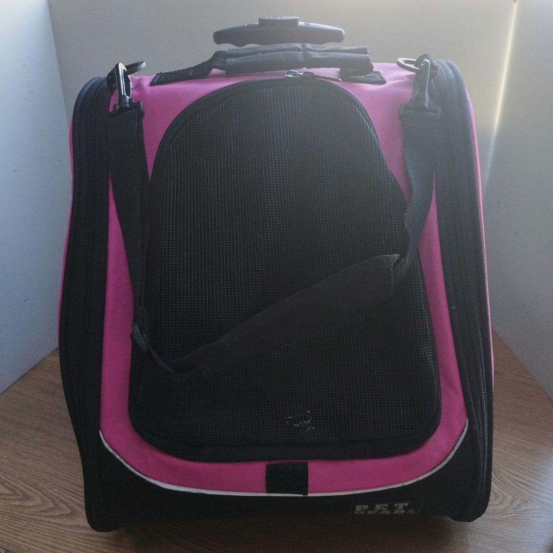 ペットキャリー リュックタイプ 黒ピンク ストラップ付き 3WAY 匿名配送