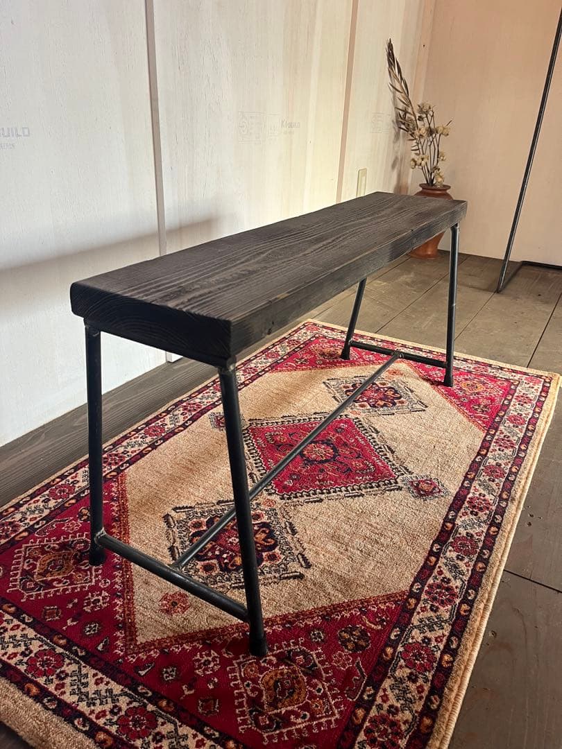 アイアン　ベンチ　足場板（古材）　アンティーク　送料込み　チャコールブラック