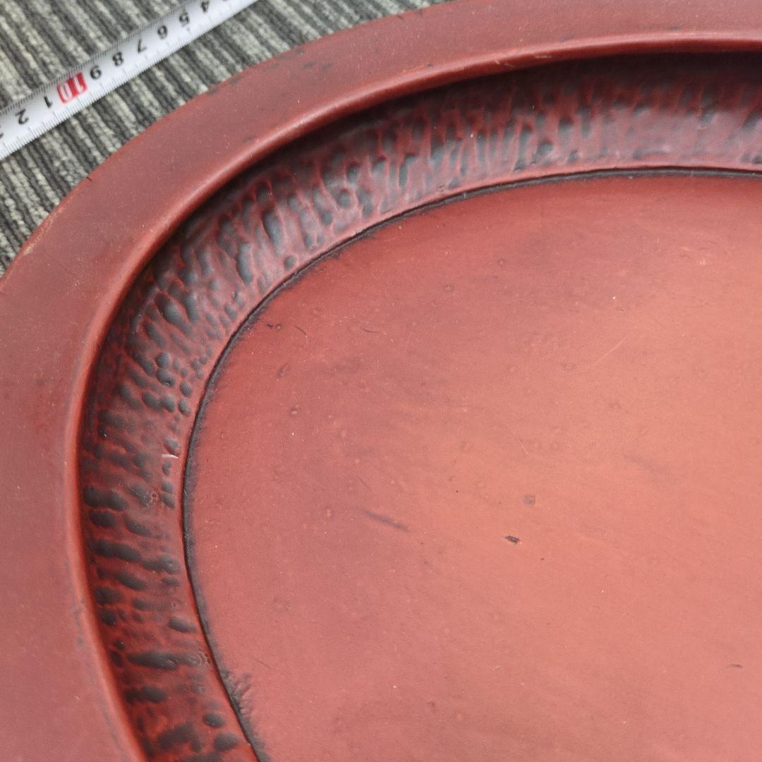 古民芸　讃岐塗り？大きくてとても美しい朱色の楕円形漆器の盆、波状の縁取りが特徴。