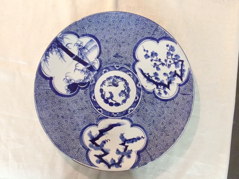 【限定品】 印判&手描　三窓　松竹梅　みじん特大皿　乾銘 梶原貞一作　明治 A