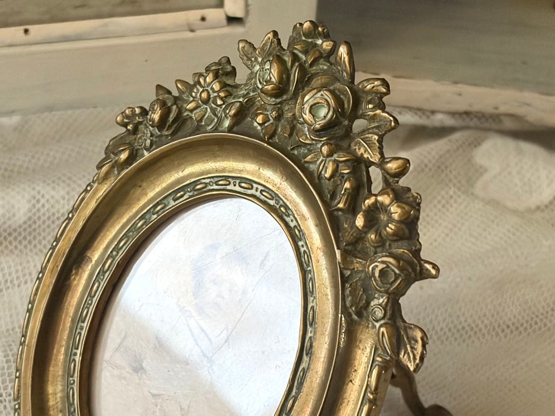 フランスアンティーク フォトスタンド ガラス付き 写真立て 真鍮 フレーム 額