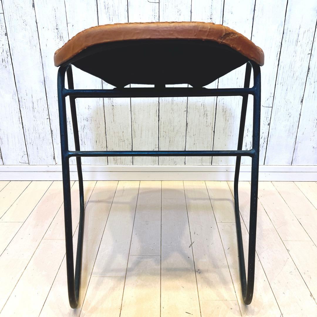 本革スツール レザースツール　アイアンレッグ　キャメル
