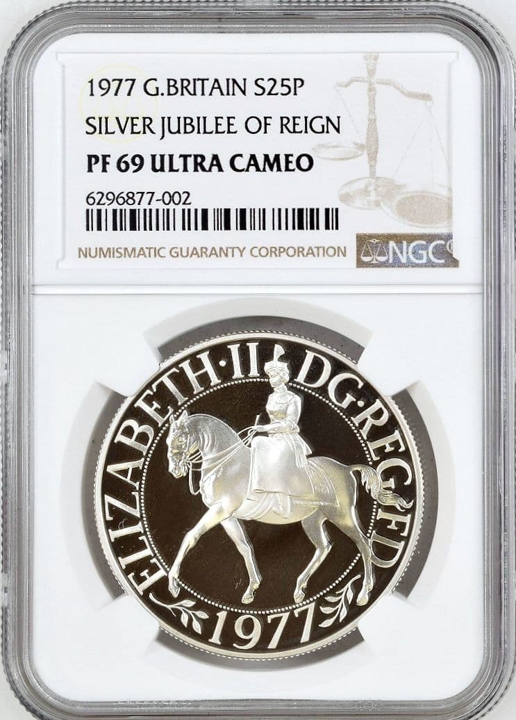 1977年 イギリス シルバージュビリー エリザベス2世 銀貨 PF69 箱付き