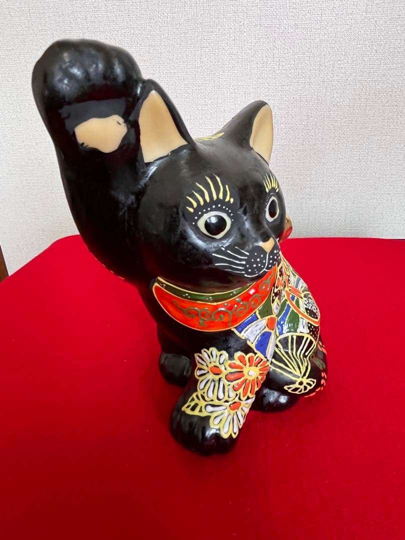 【古い】 黒招き猫 招き猫 A3095 縁起物　商売繁盛 まねきねこ 九谷焼