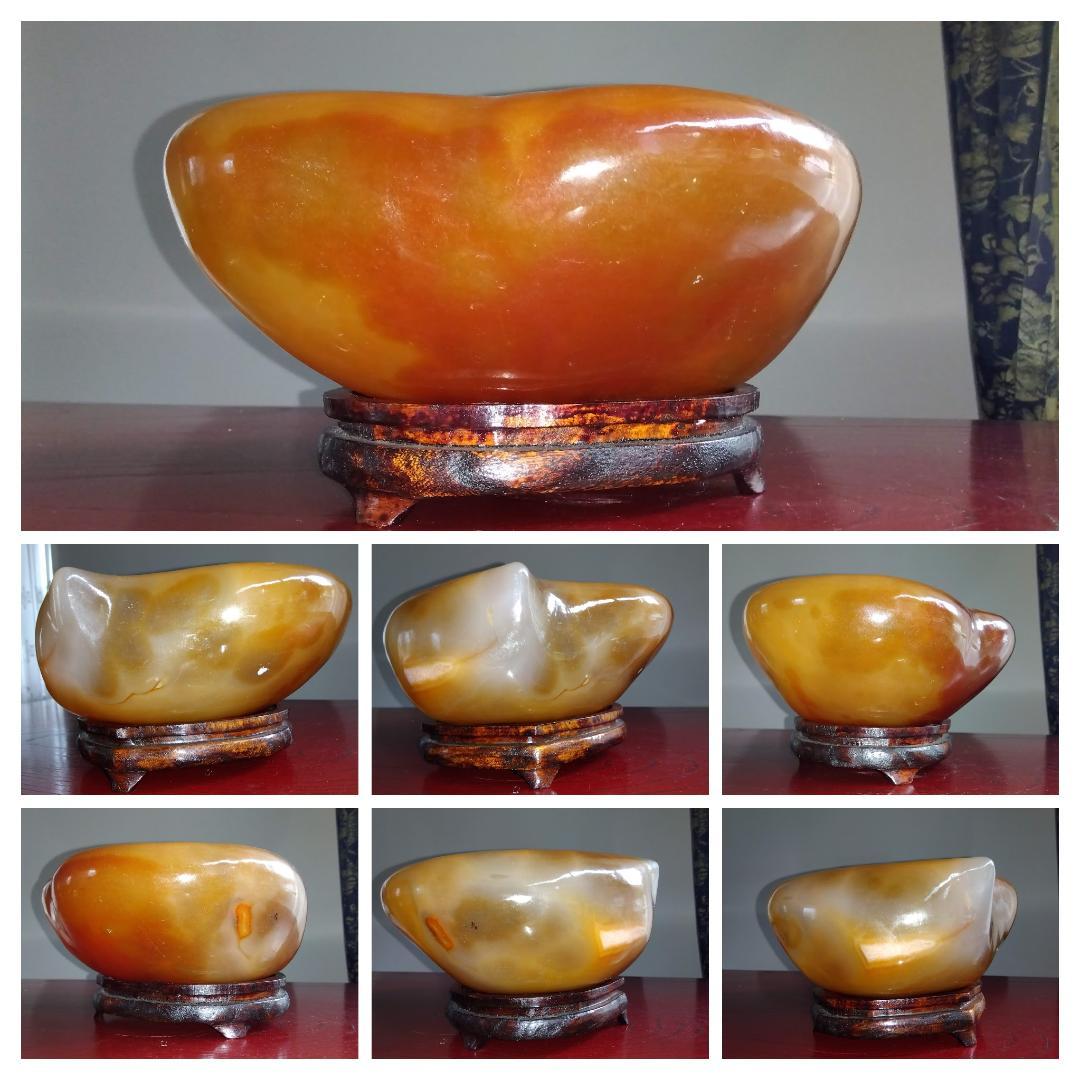 希少巨大瑪瑙ハート型彫り物オブジェ置物