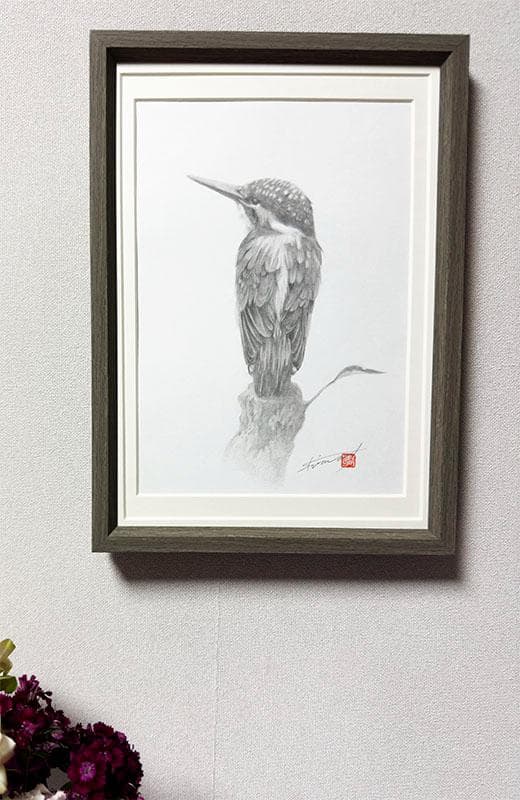 鉛筆アート「カワセミ」真筆、1点物