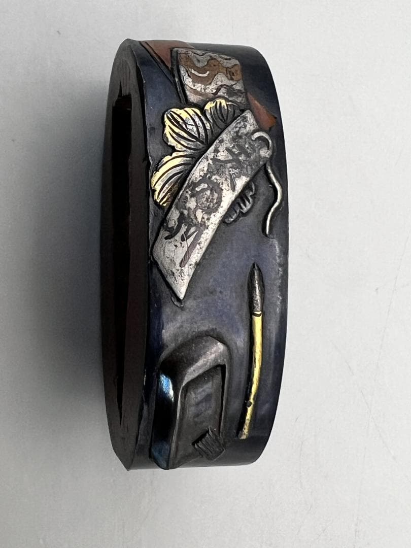 【海】江戸明治期　日本刀装具　金象嵌　縁頭　４点(１点在銘)　骨董品　美術品