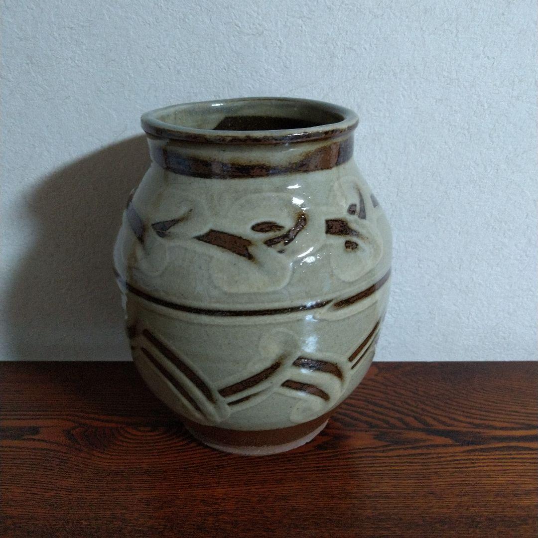 河井寛次郎　指描壷　共箱　デパート個展作品　黄布付き