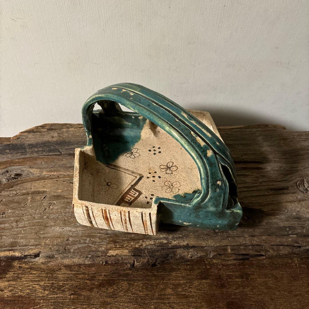 時代　織部松皮菱形手鉢　手付菓子鉢　懐石　瀬戸　志野　古美術　茶道具　検:李朝