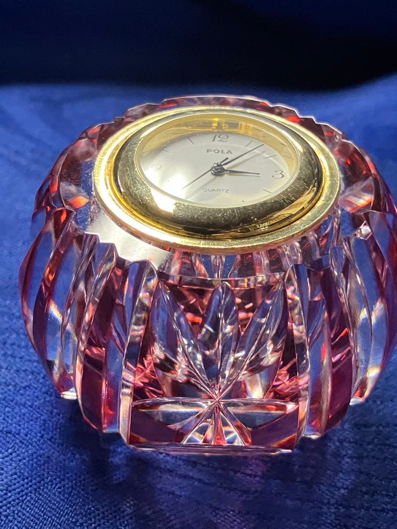 江戸切子　POLA ピンクカットガラス クォーツ時計