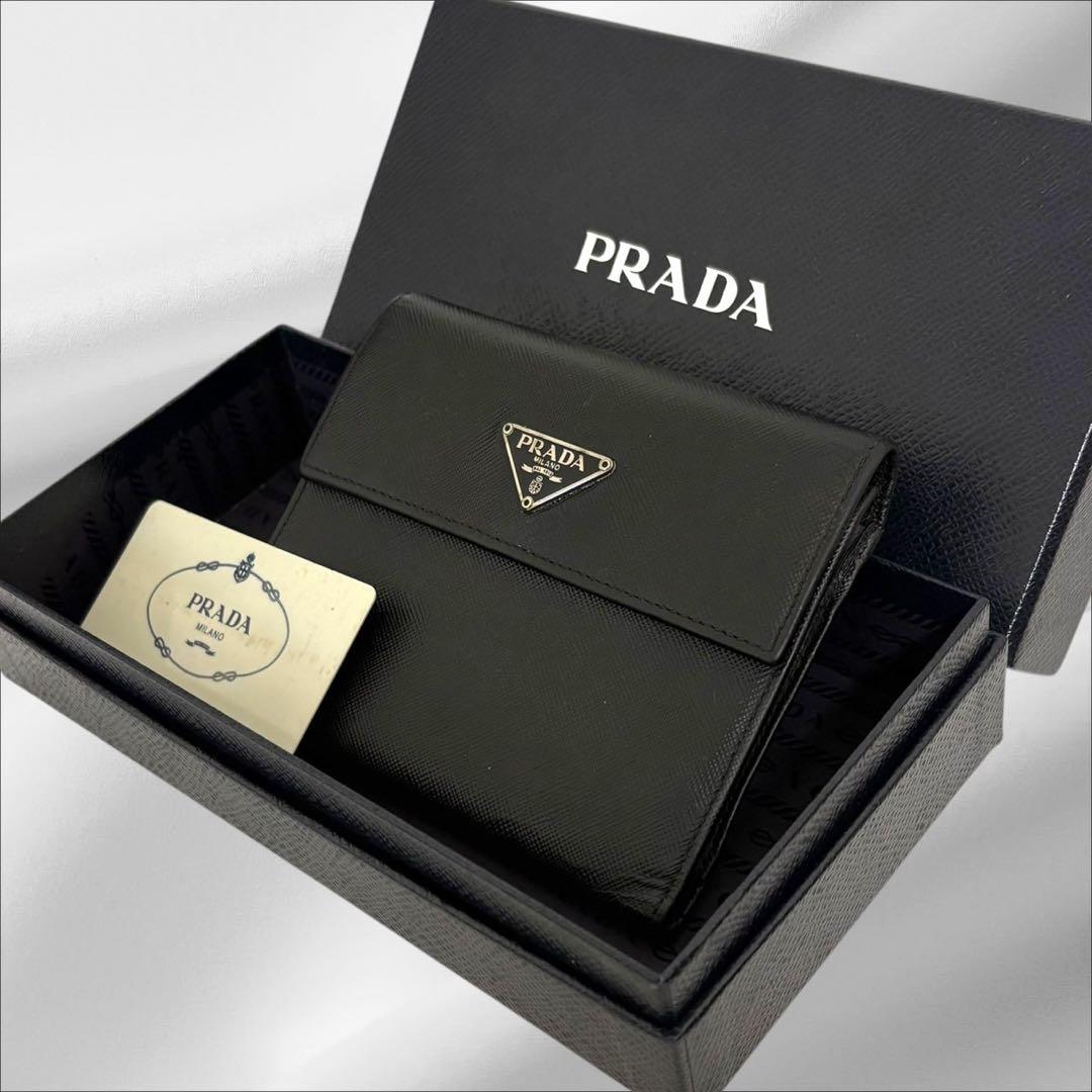 極美品✨ PRADA プラダ 三つ折り財布 サフィアーノ ブラック 黒