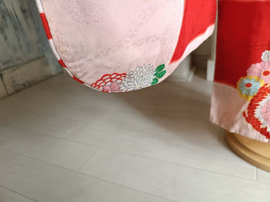 アンティーク格子模様の着物と白の作り帯☆七五三７歳セット