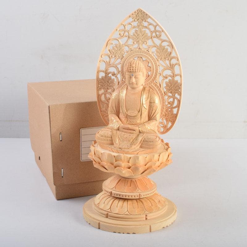 仏教美術　桧彫刻　釈迦如来座像　仏像　蓮華台　C　8855