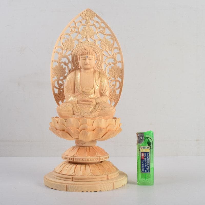 仏教美術　桧彫刻　釈迦如来座像　仏像　蓮華台　C　8855