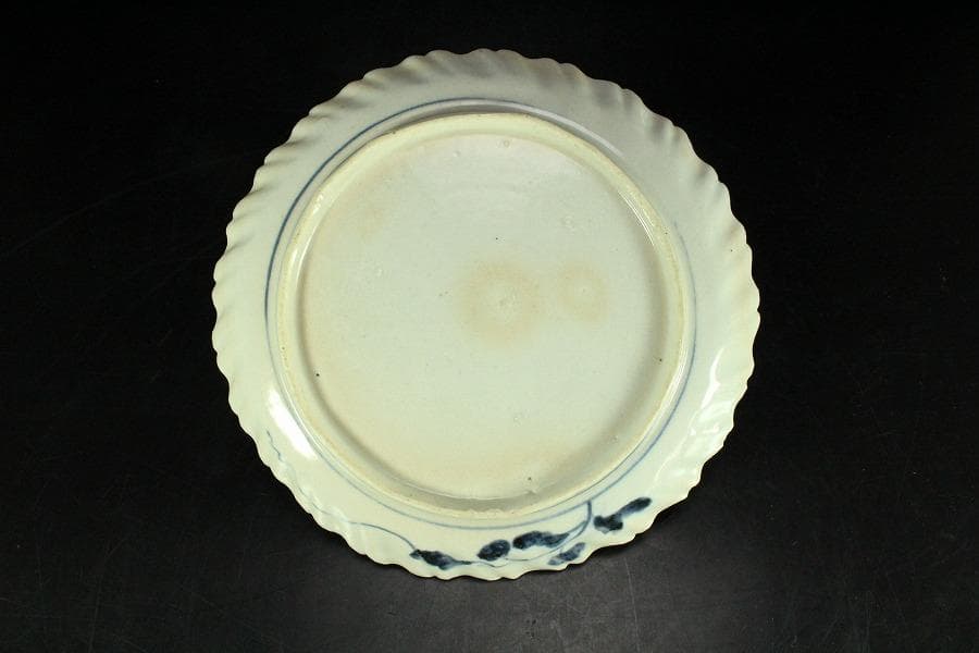 古美術 青花 染付 竹虎絵 皿 藍柿 古伊万里(K-YC553)