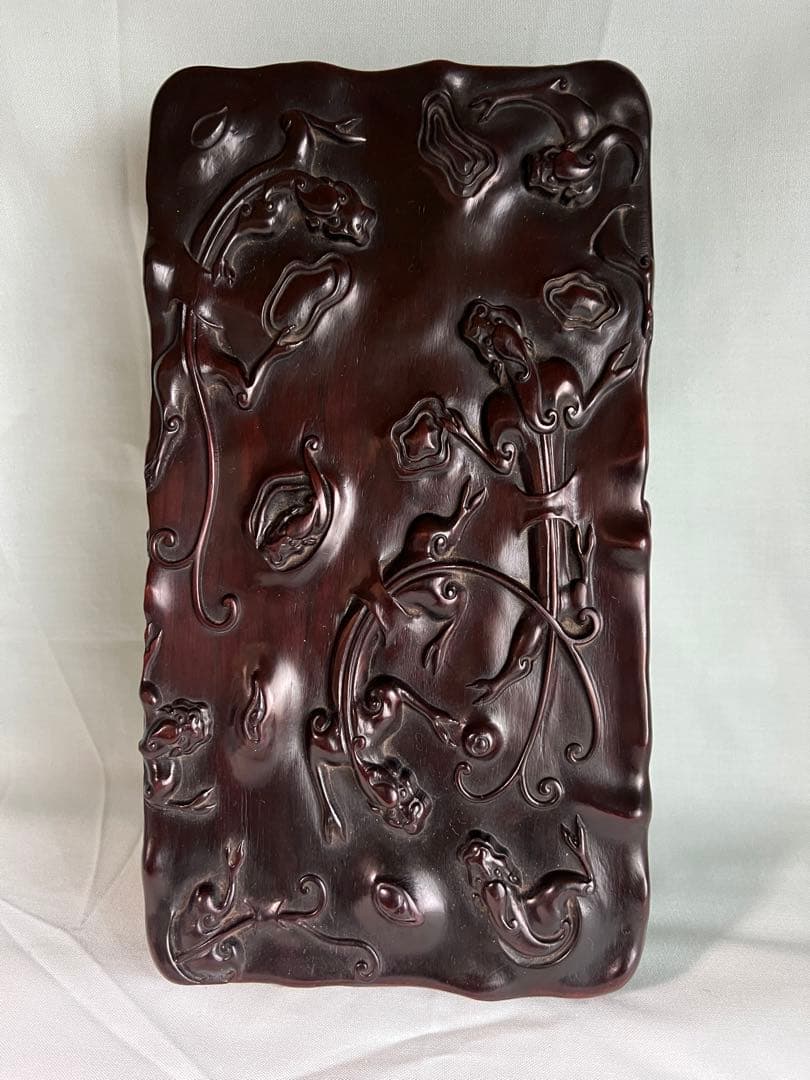 中国美術 ハイレリーフ 細密彫刻 紫檀 唐木 箱 香盒 文房品