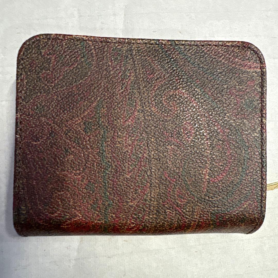 未使用ETRO エトロペイズリー柄ブラウン系 二つ折り財布ファスナーレザー
