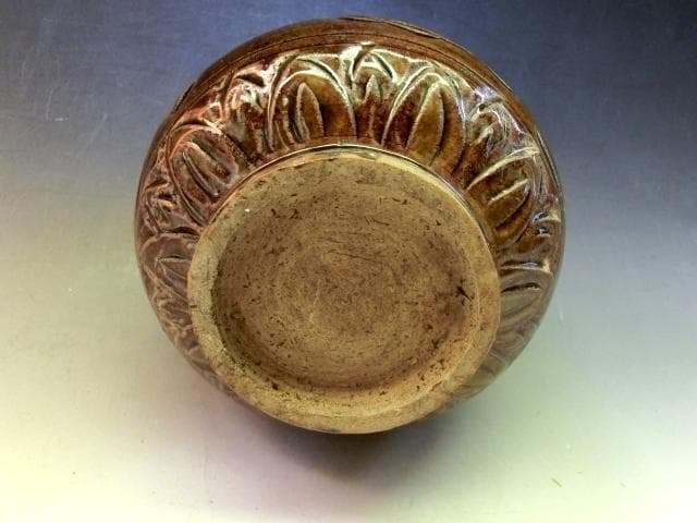 火入れ■飴釉耳付き瓶 古壺 壷 火器 唐草模様 置物 オブジェ 時代物 骨董品■