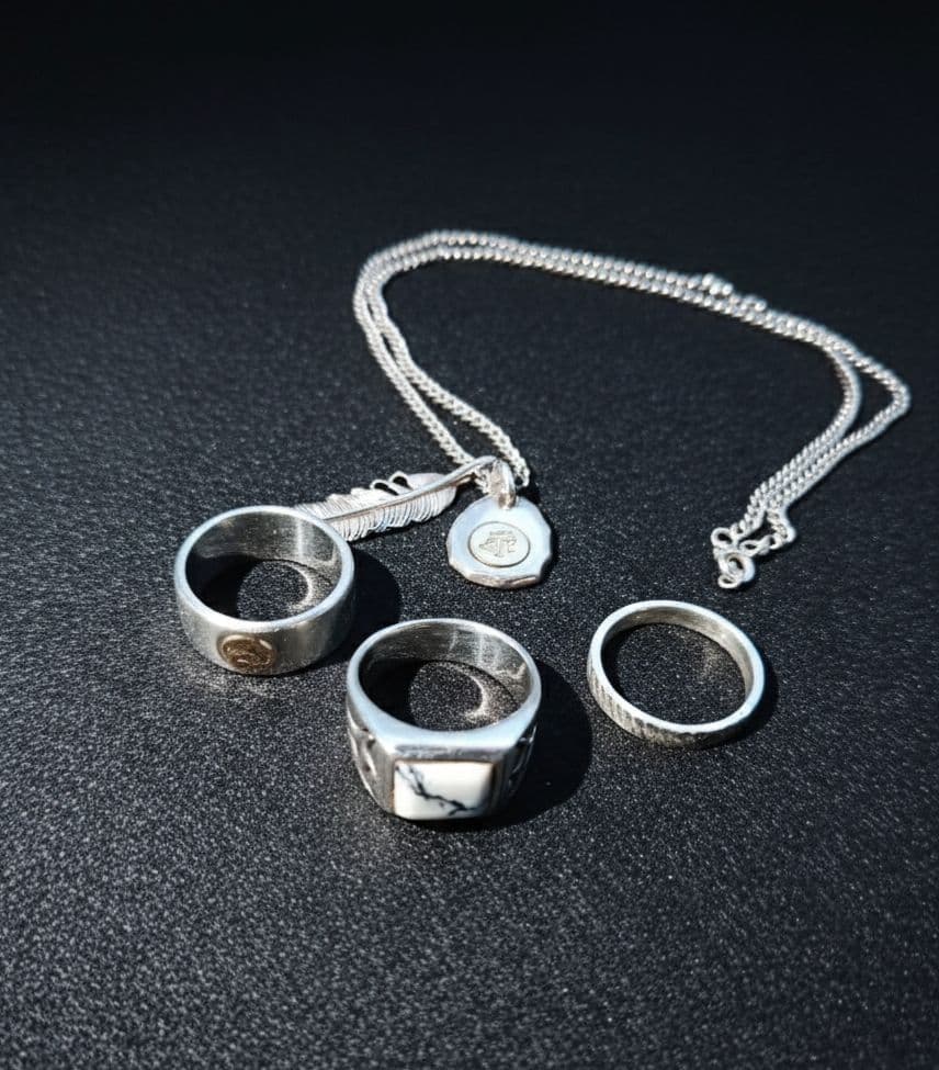 【シルバー925, K10】コンビ フェザーネックレス セット / インディアン