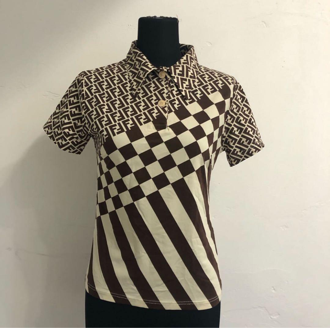 【美品】FENDI フェンディ　ポロシャツ　ズッカ柄 46サイズ　Tシャツ　半袖