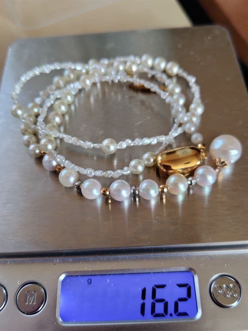 アコヤ真珠、あこやベビーパール、アコヤ芥子パールの、Y字ネックレス