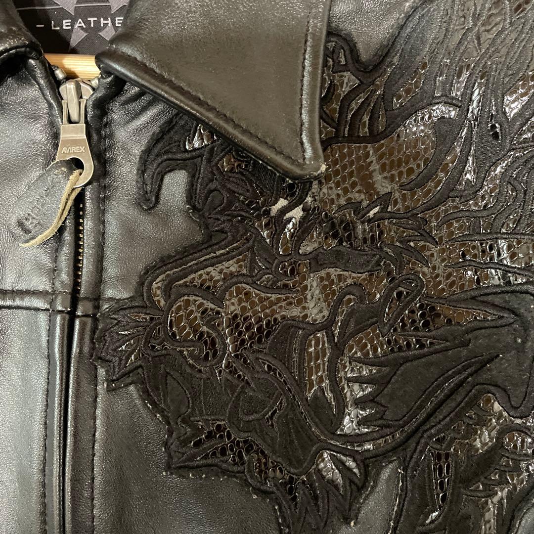 【希少】AVIREX アヴィレックス　革ジャン　ドラゴン刺繍　レザージャケット