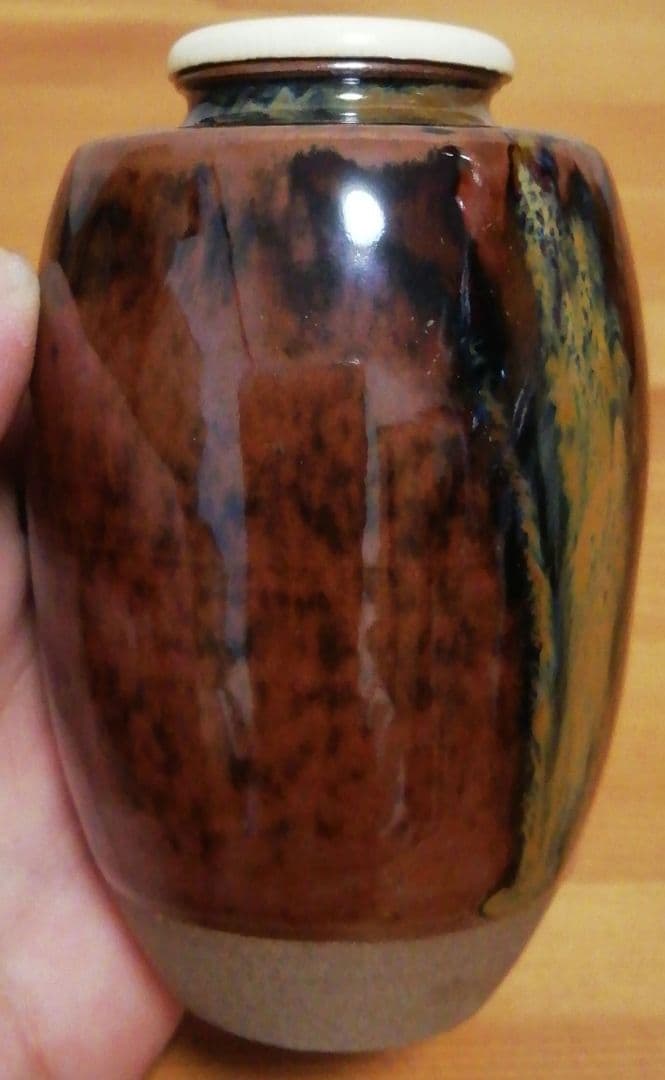 鬼丸雪山作　高取焼　茶入　共箱　仕服付　茶道具