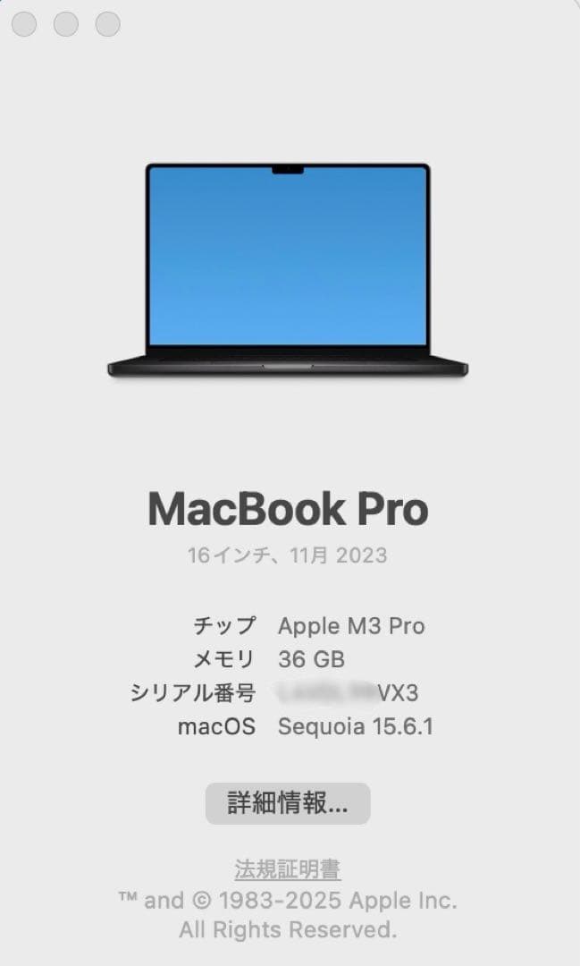 美品 M3 Pro MacBook Pro 16インチ 36GB/512GB