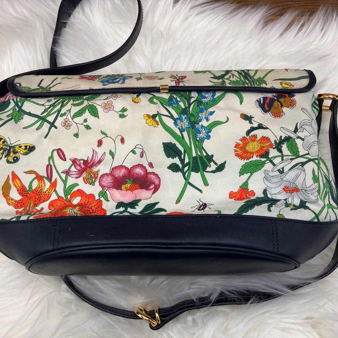 専用GUCCI オールド グッチ　フローラ キャンバスネイビーレザー ショルダー