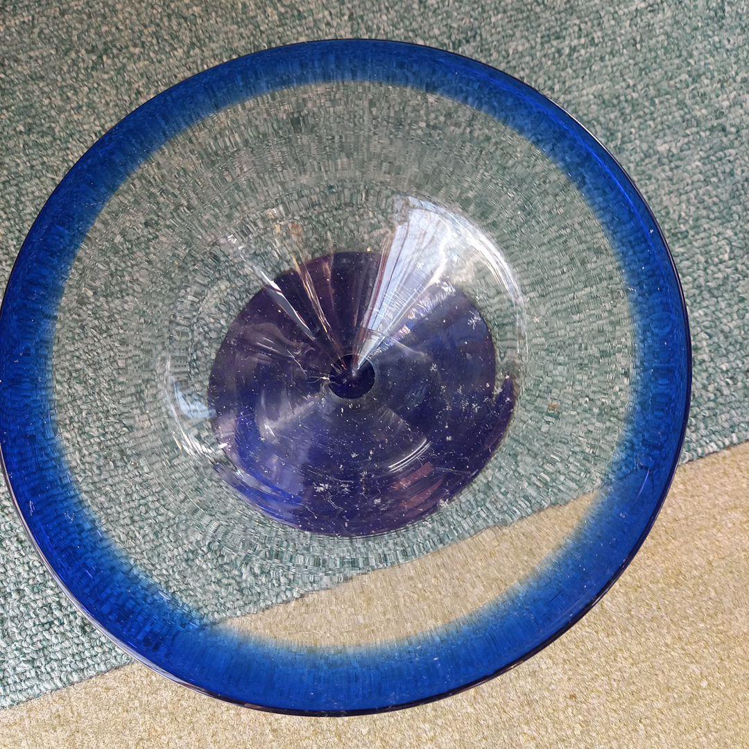 アンティーク　青いガラス製皿　フル一ツ皿　飾り