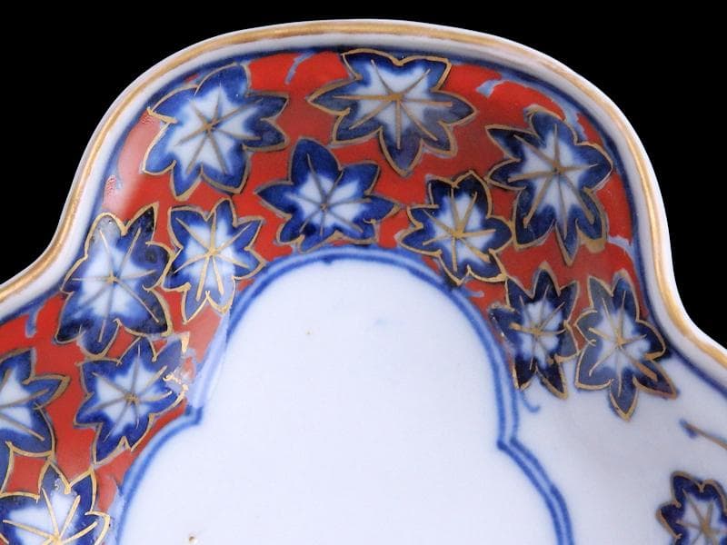 大聖寺伊万里　金襴手　紅葉の図　隅切長皿　 N1071AS-DCl