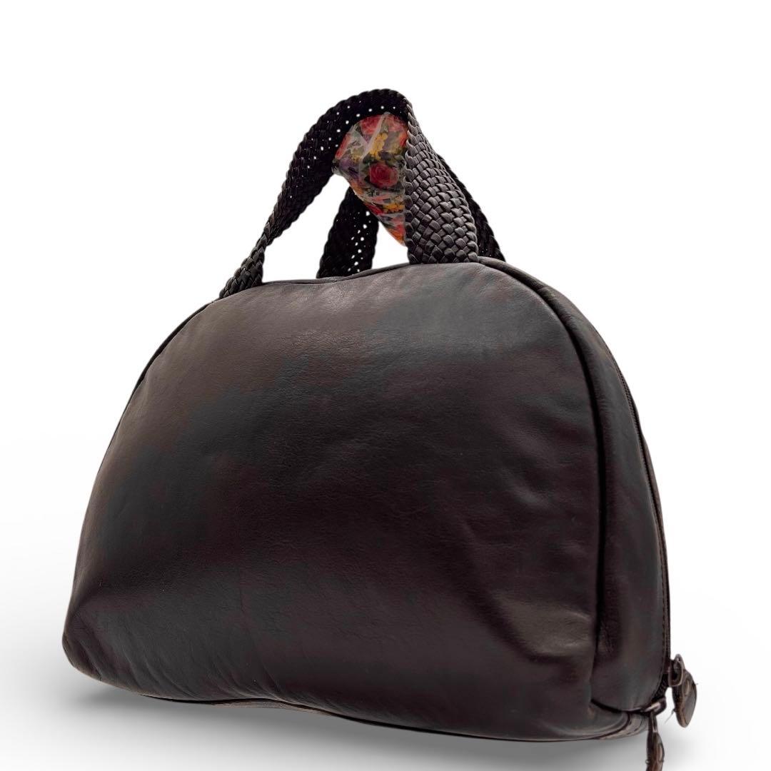 良品　ヨーガンレール　ハンドバッグ　持ち手編み込み　オールレザー　ブラウン