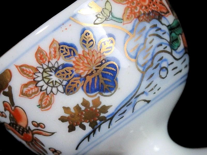 古伊万里　金襴手　花鳥紋に丁子の図　馬上盃　猪口　食前酒D060AS- CBm