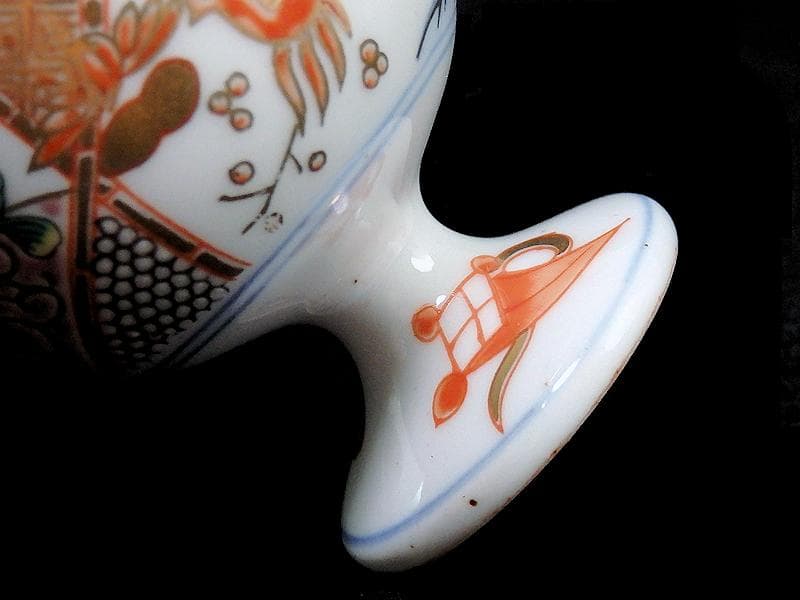 古伊万里　金襴手　花鳥紋に丁子の図　馬上盃　猪口　食前酒D060AS- CBm