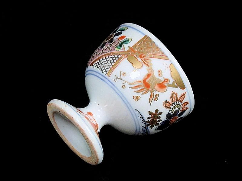 古伊万里　金襴手　花鳥紋に丁子の図　馬上盃　猪口　食前酒D060AS- CBm