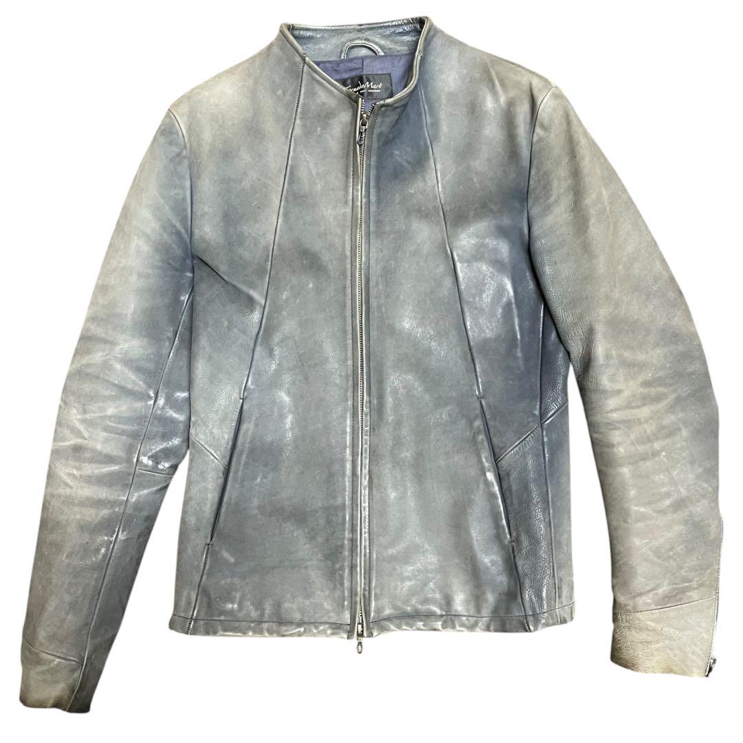 トルネードマート　ブルー　グレー 牛革　シングルライダース