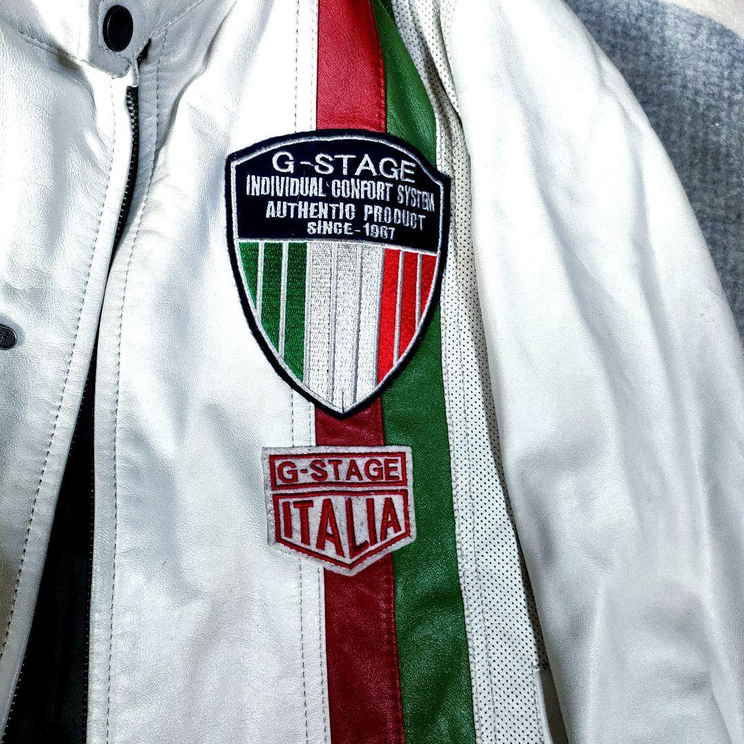 イタリアカラー　ホワイトレザージャケット　本革