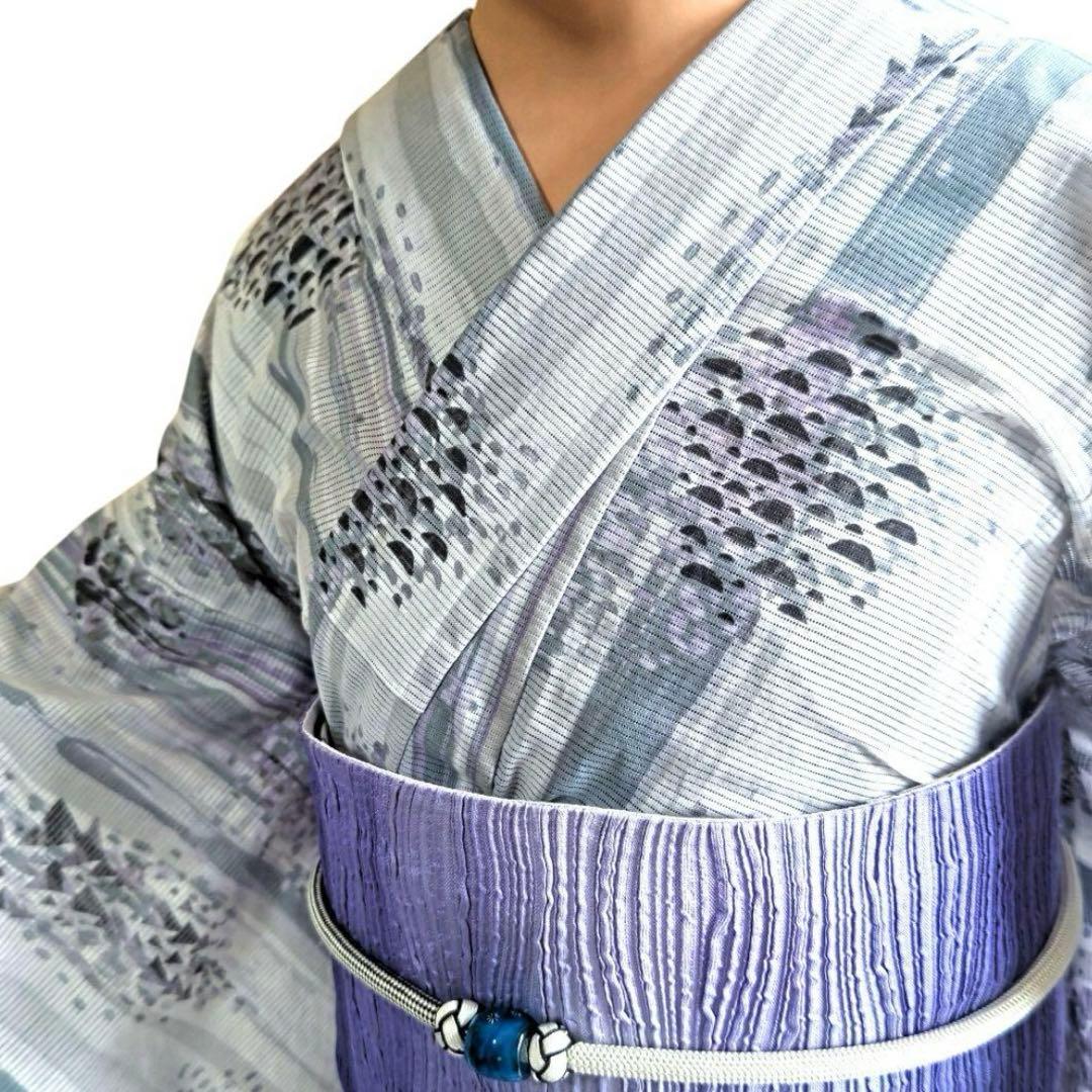 みすゞうた・みすずうた 浴衣「水辺の木」グレー×パープル 綿絽 身丈163裄68