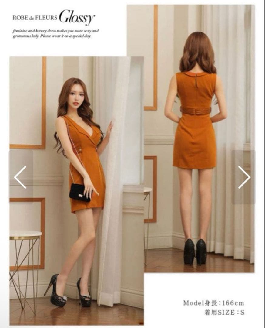 ROBE de FLEURS glossy オレンジ ミニドレス 美品