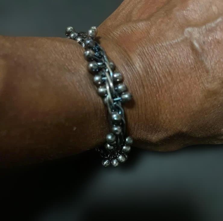 Vintage メキシコ シルバー パール DNA リンク ブレスレット