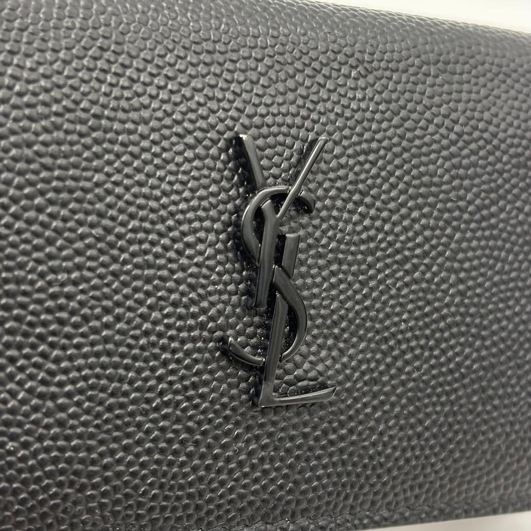 サンローラン YSL ブラックレザー 三つ折り財布 黒