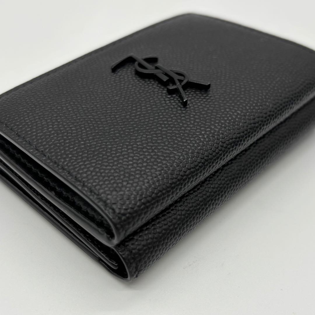 サンローラン YSL ブラックレザー 三つ折り財布 黒