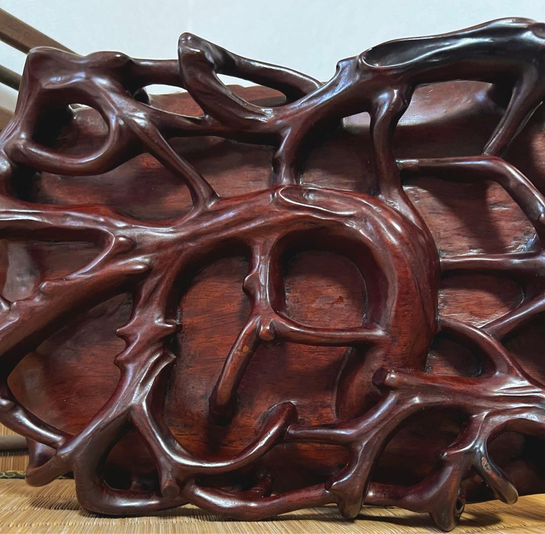 根卓 天然無垢材 透かし根彫り 花台 香台 盆栽台 約3㎏