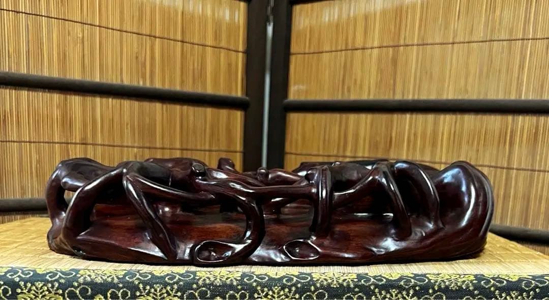 根卓 天然無垢材 透かし根彫り 花台 香台 盆栽台 約3㎏